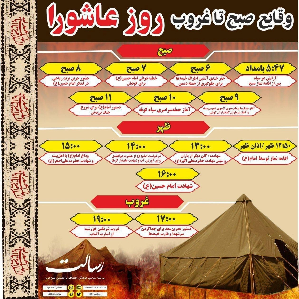 وقایع روز عاشورا ساعت به ساعت